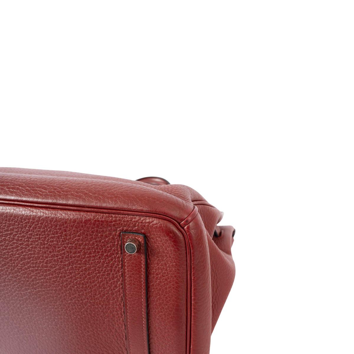 HERMES Rouge H burgundy Clemence leather BIRKIN 35 Bag w Palladium 10
