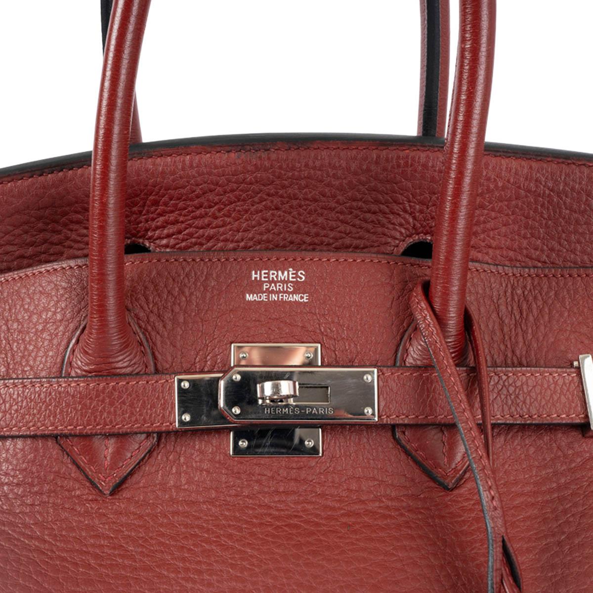 HERMES Rouge H burgundy Clemence leather BIRKIN 35 Bag w Palladium 2