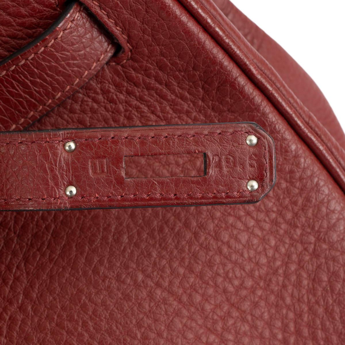 HERMES Rouge H burgundy Clemence leather BIRKIN 35 Bag w Palladium 3
