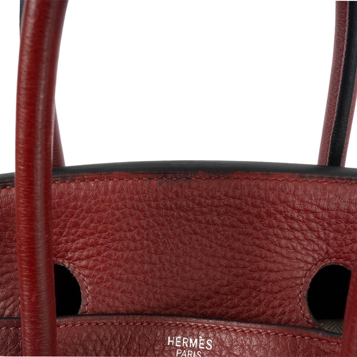HERMES Rouge H burgundy Clemence leather BIRKIN 35 Bag w Palladium 5