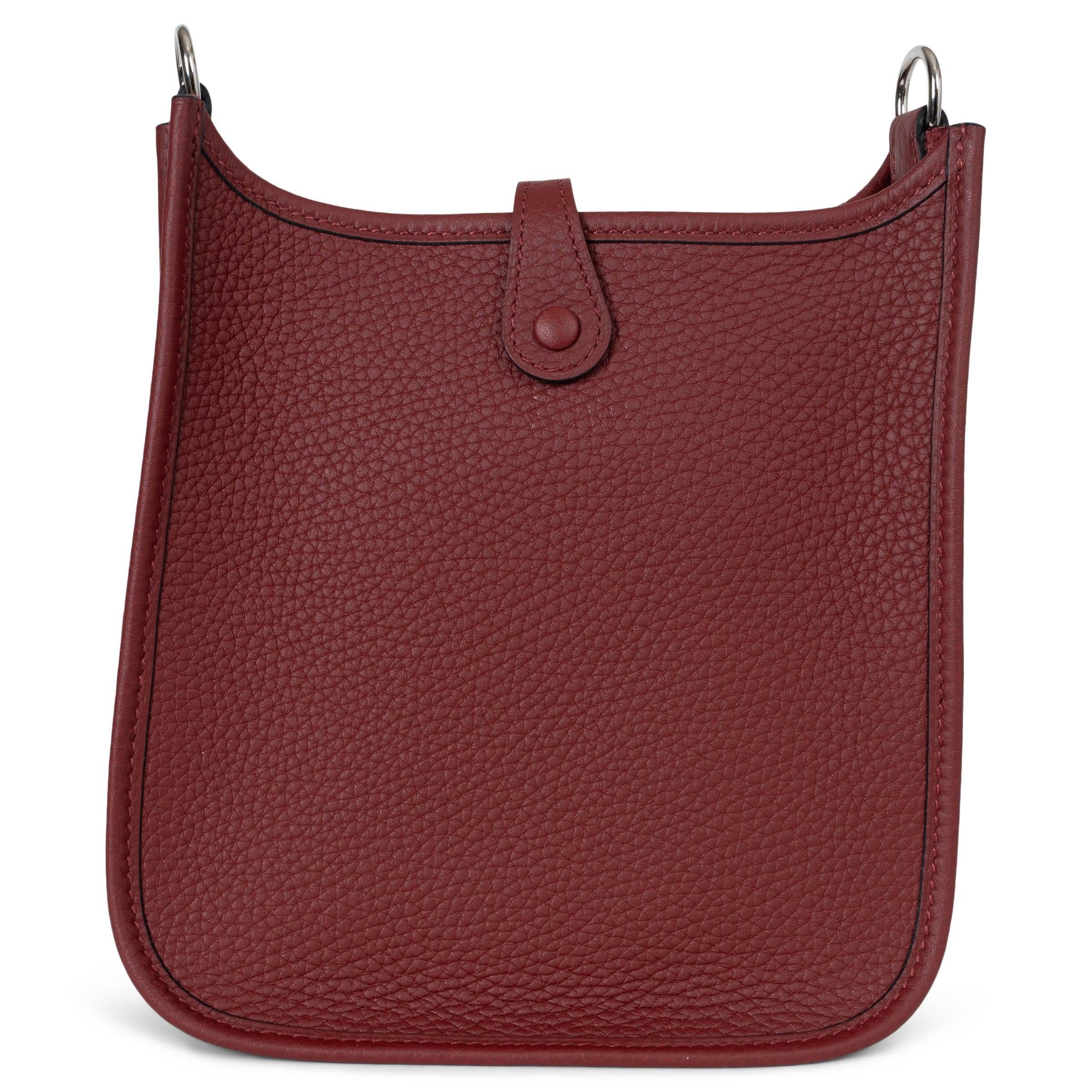 Brown HERMES Rouge H burgundy Clemence leather EVELYNE 16 TPM Crossbody Bag Phw For Sale