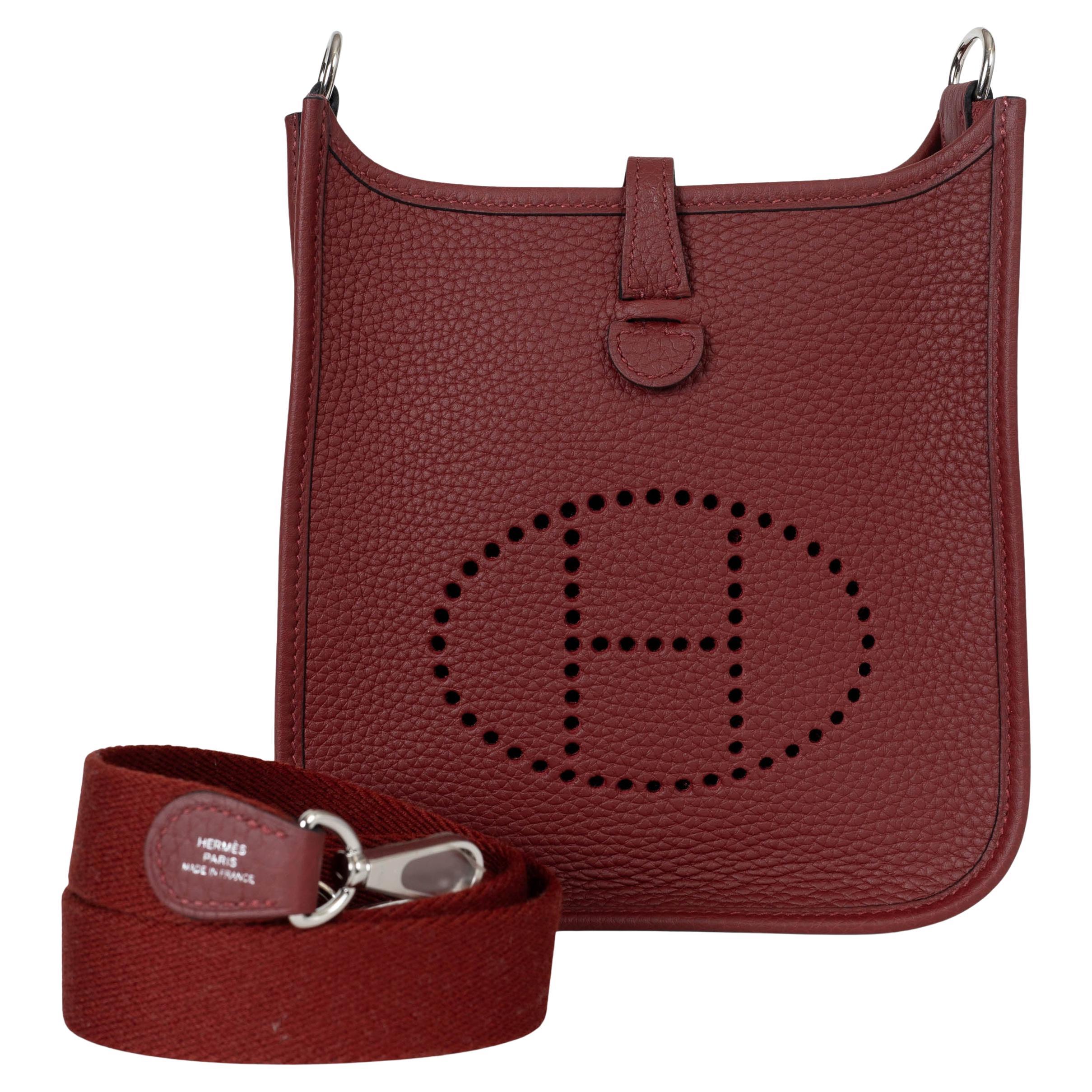 HERMES Rouge H burgundy Clemence leather EVELYNE 16 TPM Crossbody Bag Phw For Sale