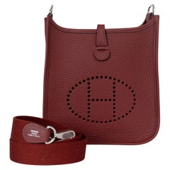 HERMES Rouge H burgundy Clemence leather EVELYNE 16 TPM Crossbody Bag Phw