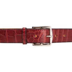 HERMES Rouge H burgundy CROCODILE ETRIVIER 32mm Belt 90