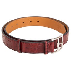 HERMES Rouge H bordeaux CROCODILE ETRIVIER 32mm Cintura 90