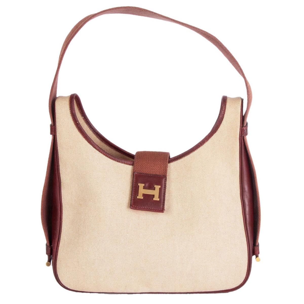 HERMES Rouge H burgundy & Ecrue Toile H TSAKO Hobo Bag