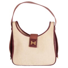 Vintage HERMES Rouge H burgundy & Ecrue Toile H TSAKO Hobo Bag