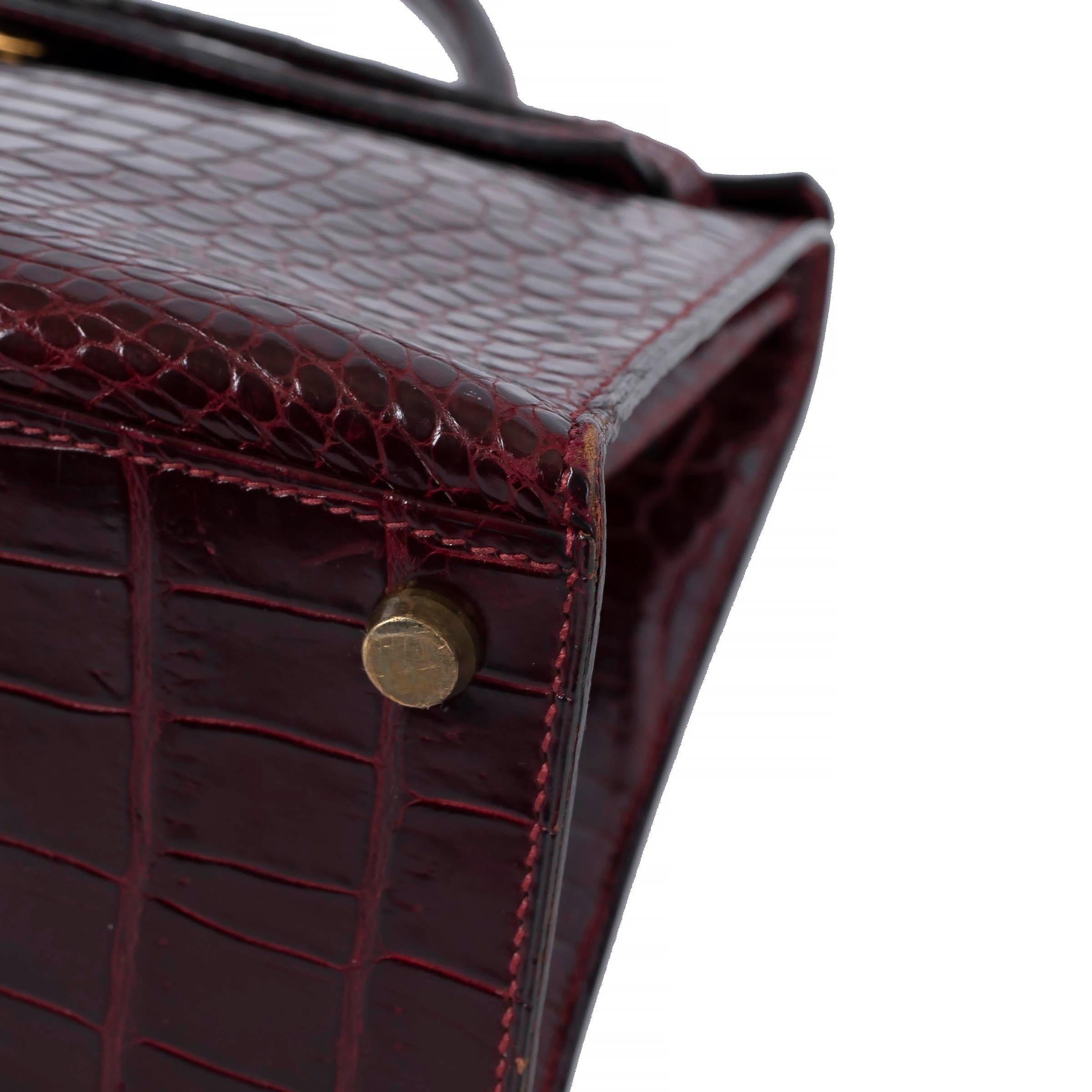 HERMES Rouge H burgundy POROSUS CROC KELLY 32 SELLIER Bag Ghw 6