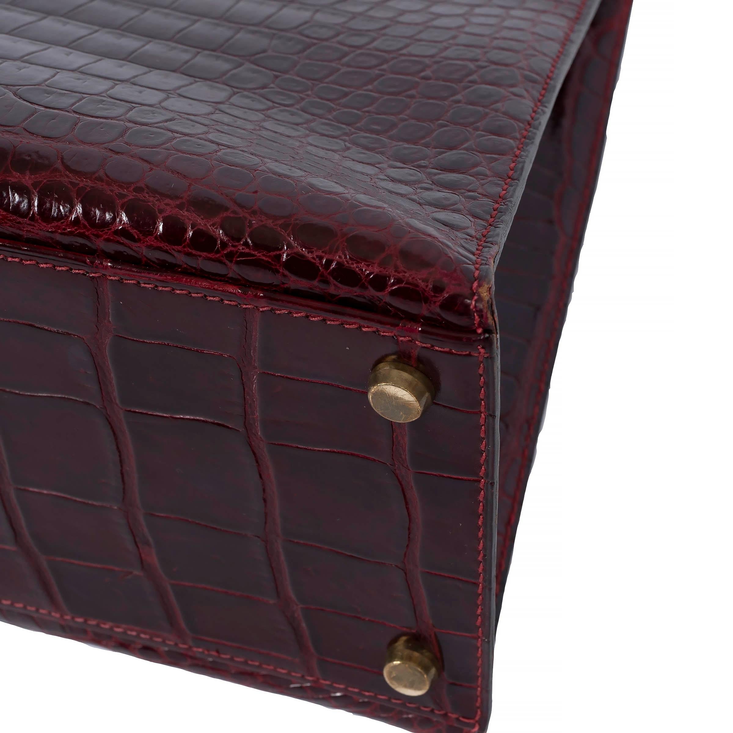 HERMES Rouge H burgundy POROSUS CROC KELLY 32 SELLIER Bag Ghw 8