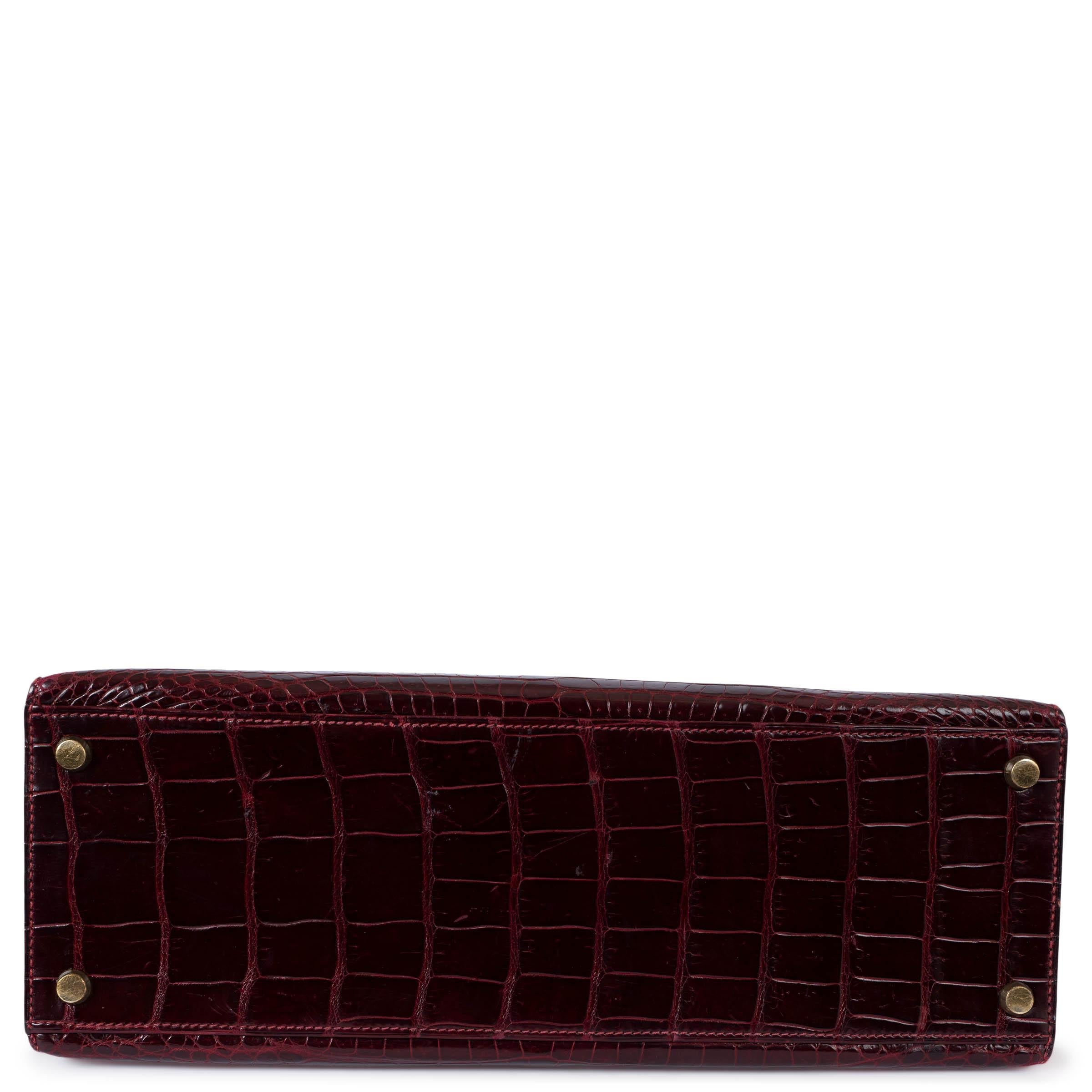 Women's HERMES Rouge H burgundy POROSUS CROC KELLY 32 SELLIER Bag Ghw