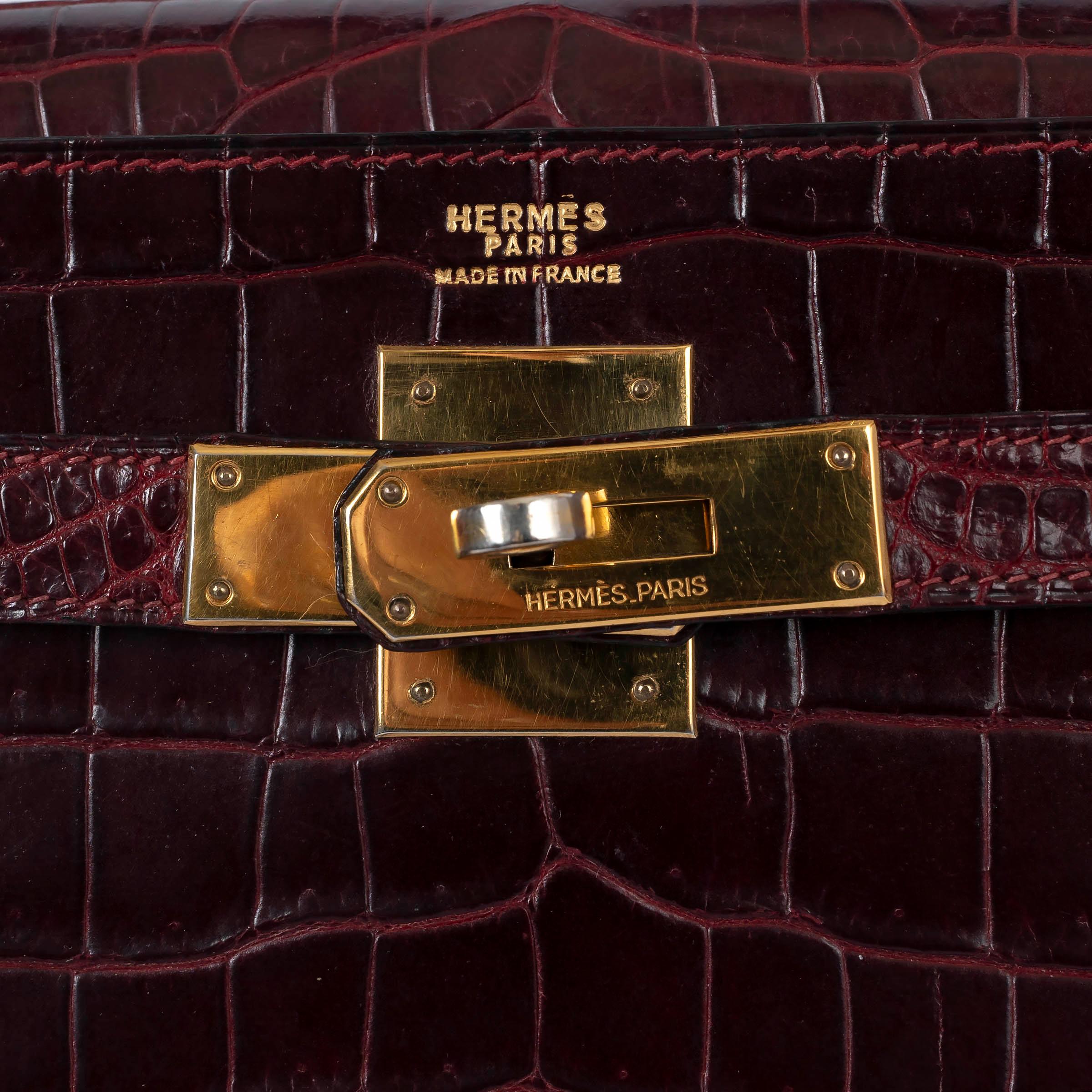 HERMES Rouge H burgundy POROSUS CROC KELLY 32 SELLIER Bag Ghw 2