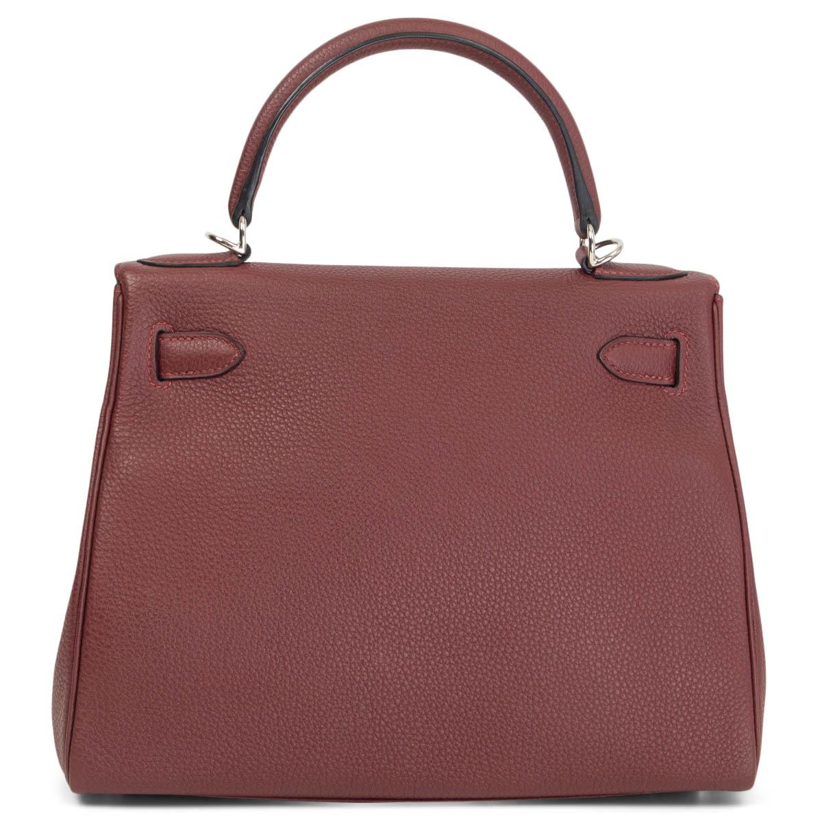 Brown HERMES Rouge H burgundy Togo leather KELLY 28 RETOURNE Bag Palladium