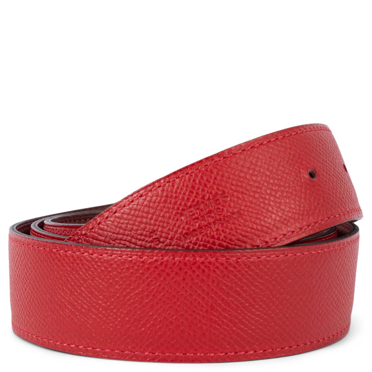 HERMES Rouge H & Casaque leather 32mm REVERSIBLE Belt Strap 85 In Good Condition For Sale In Zürich, CH