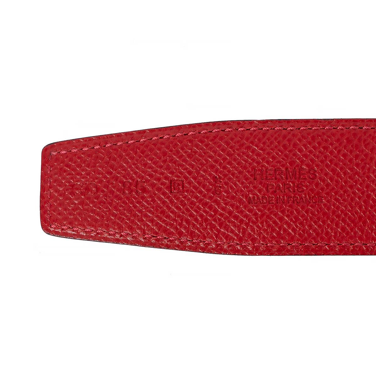 Women's HERMES Rouge H & Casaque leather 32mm REVERSIBLE Belt Strap 85 For Sale