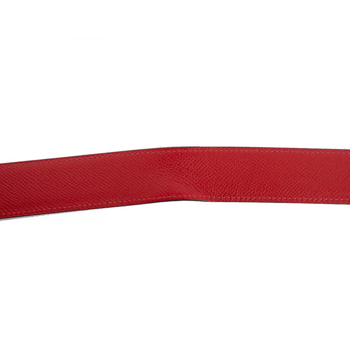 HERMES Rouge H & Casaque leather 32mm REVERSIBLE Belt Strap 85 For Sale 1