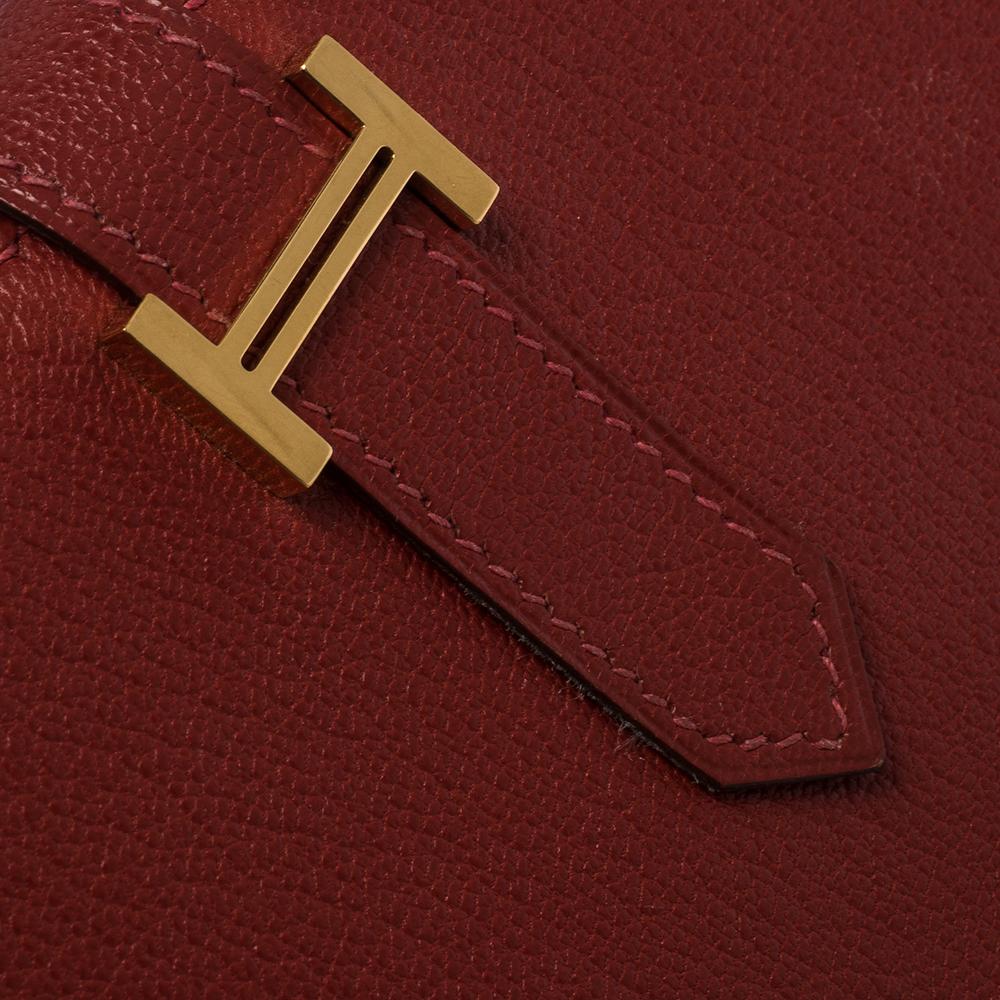 Hermes Rouge H Chevre Leather Bearn Gusset Wallet 5