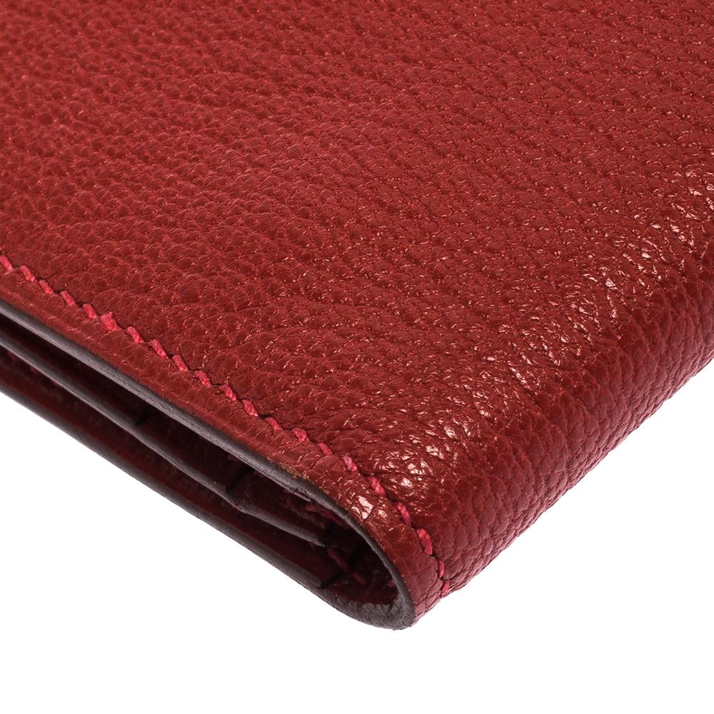 Women's Hermes Rouge H Chevre Leather Bearn Gusset Wallet