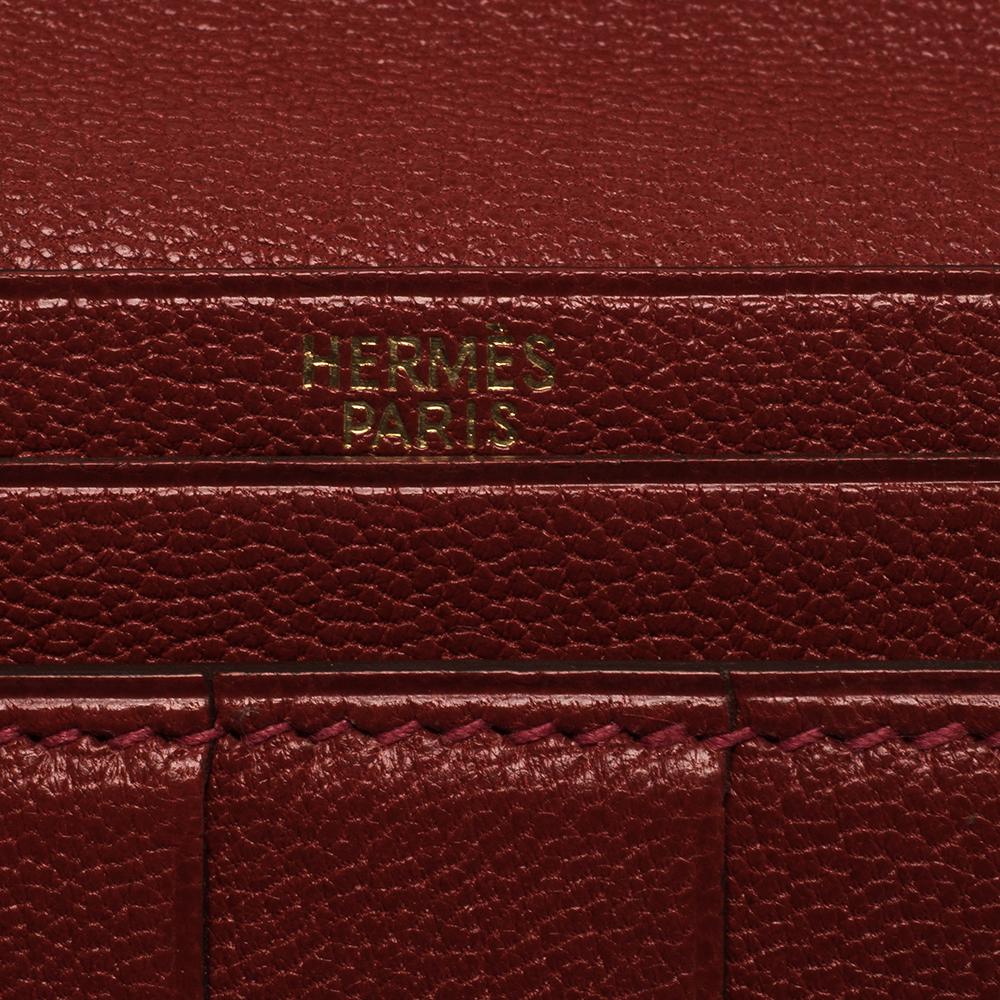 Hermes Rouge H Chevre Leather Bearn Gusset Wallet 3