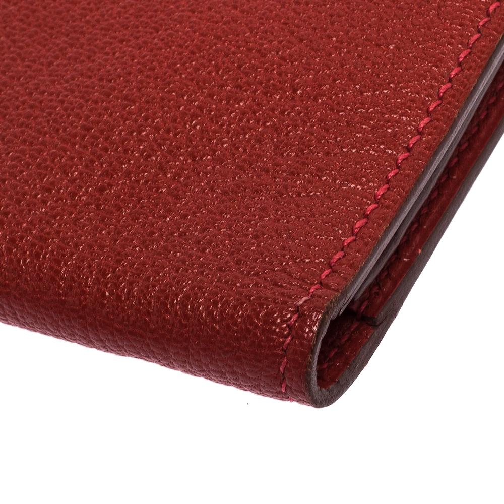 Hermes Rouge H Chevre Leather Bearn Gusset Wallet 4