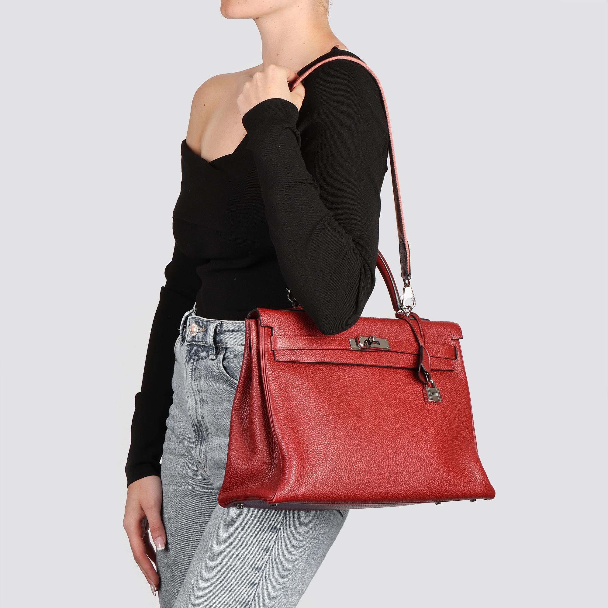 HERMÈS Rouge H Clemence Leather Amazone Kelly 35cm Retourne 8