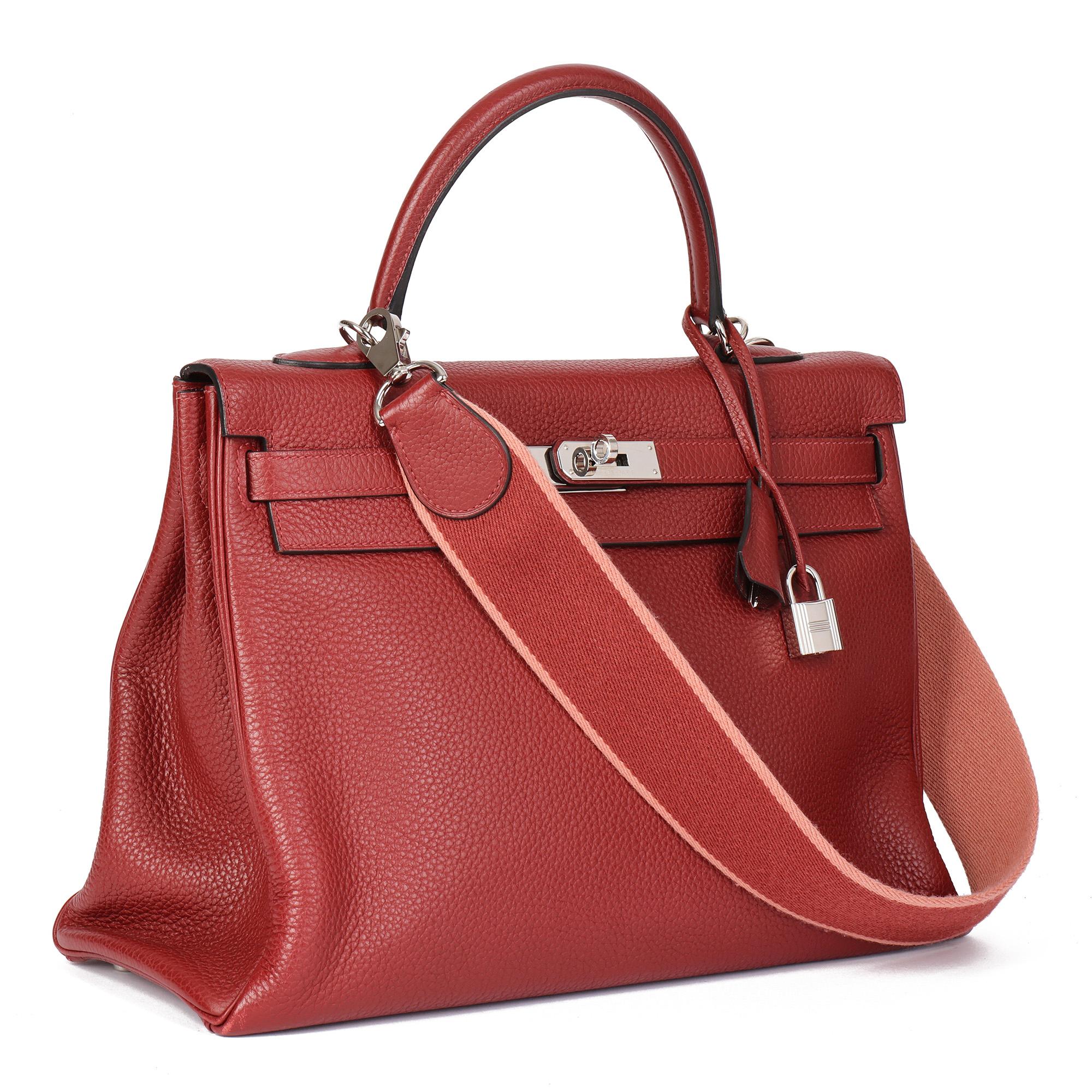 HERMÈS
Rouge H Clemence Leather Amazone Kelly 35cm Retourne

Serial Number: [Q]
Age (Circa): 2013
Accompanied By: Hermès Dust Bag, Padlock, Keys, Clochette, Amazone Shoulder Strap
Authenticity Details: Date Stamp (Made in France)
Gender: