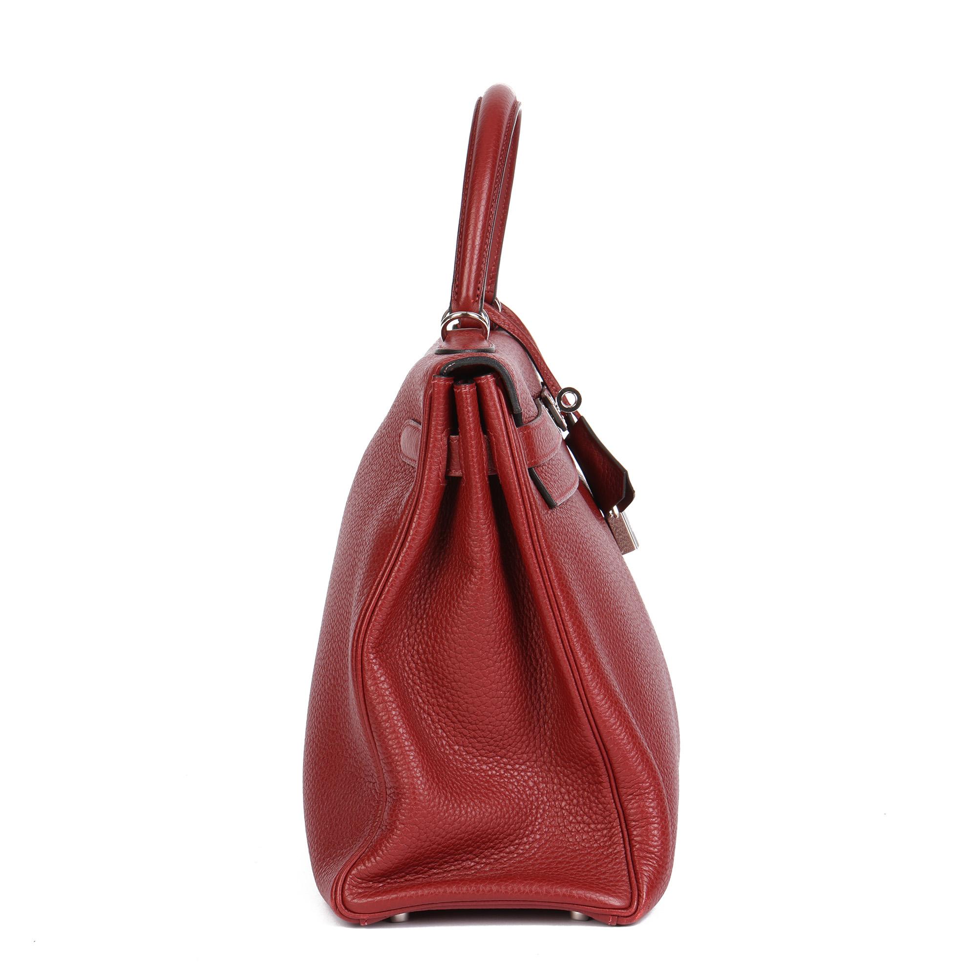 HERMÈS Rouge H Clemence Leather Amazone Kelly 35cm Retourne In Excellent Condition In Bishop's Stortford, Hertfordshire
