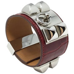 Hermes Rouge H Crocodile Leather Collier De Chien Bracelet, 2008