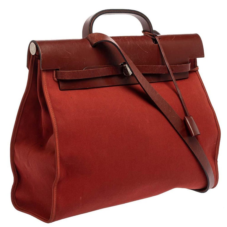Hermes Herbag Zip Leather and Toile 39 at 1stDibs