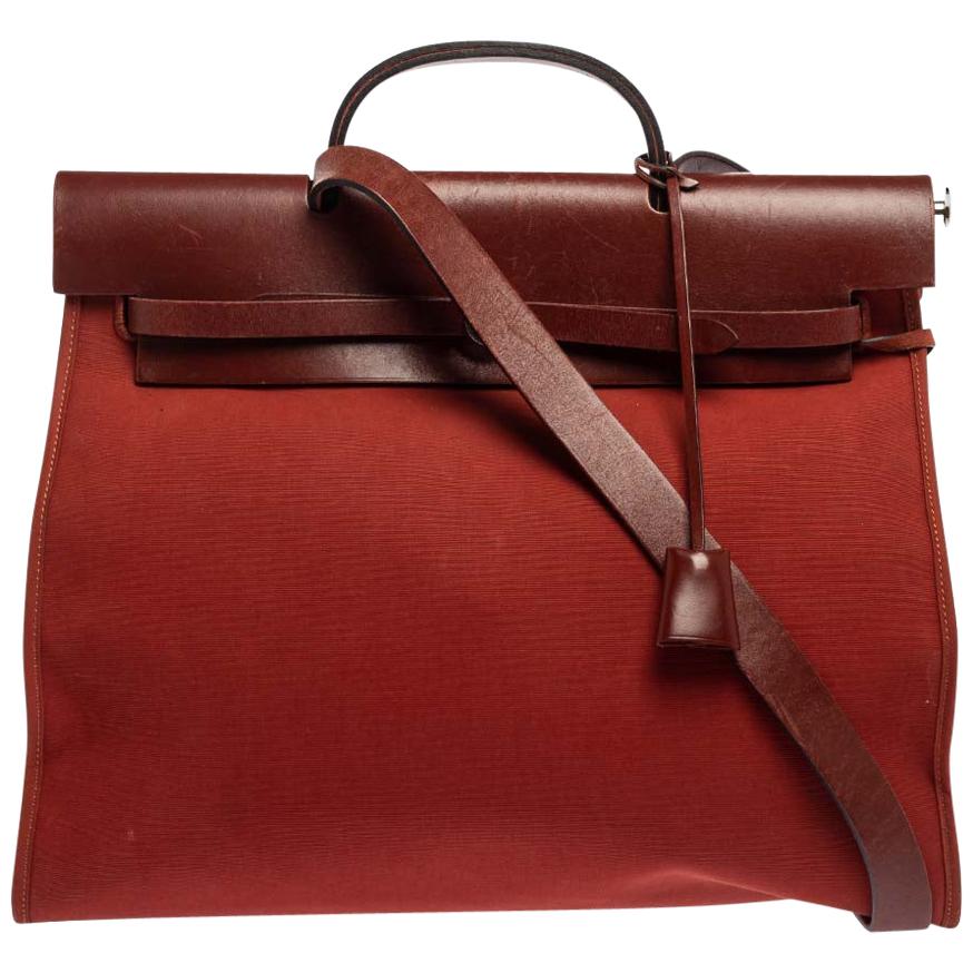 Hermes Rouge H/Cuivre Canvas and Leather Herbag Zip 39 Bag at 1stDibs