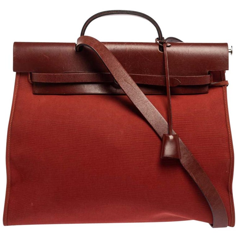 Hermes Rouge H/Cuivre Canvas and Leather Herbag Zip 39 Bag at