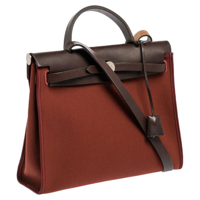 Hermes Rouge H/Ebene Canvas and Leather Herbag Zip 31 Bag at 1stDibs