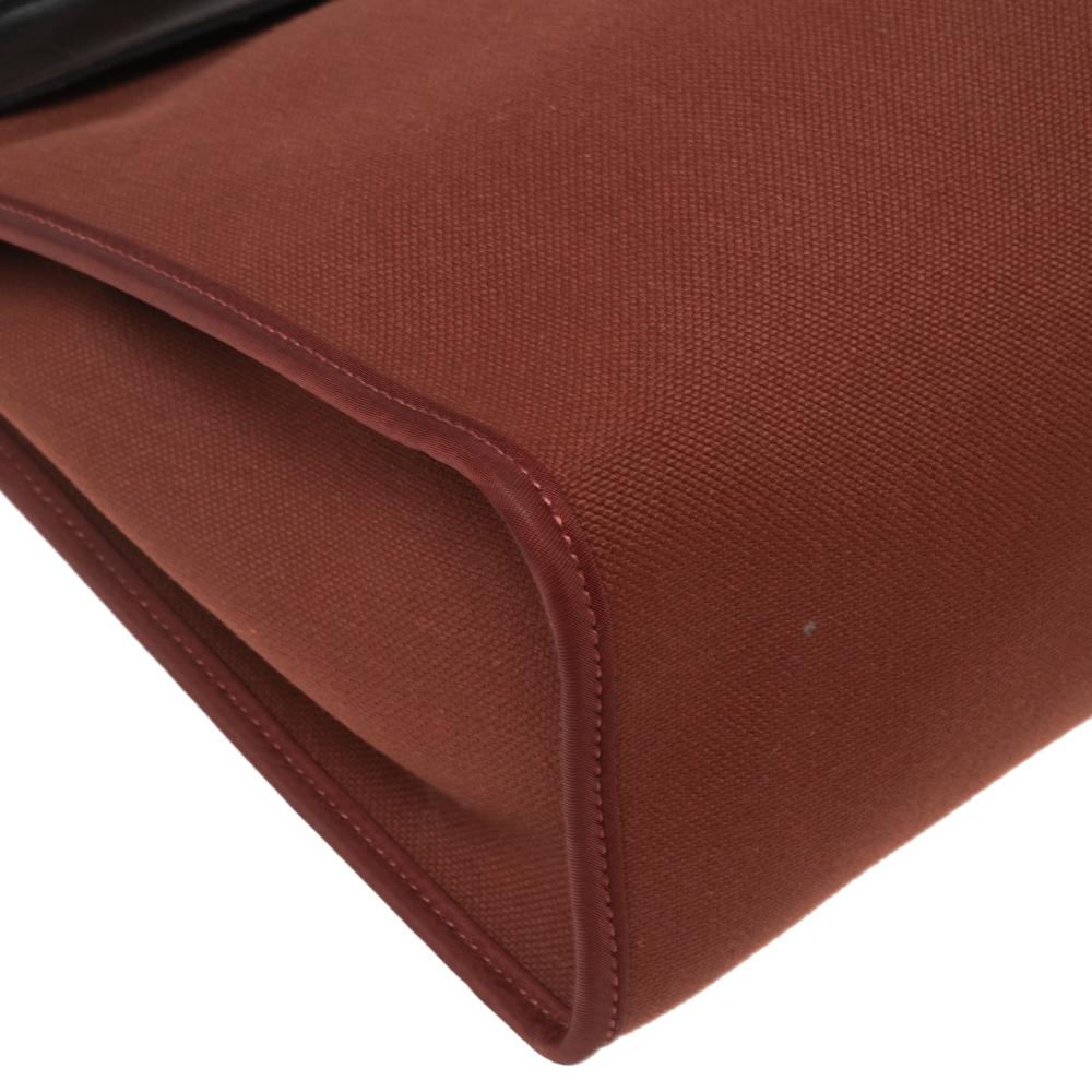 Brown Hermes Rouge H/Ebene Canvas and Leather Herbag Zip 31 Bag