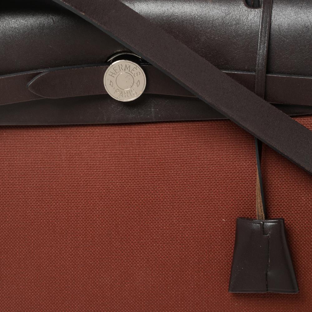Women's Hermes Rouge H/Ebene Canvas and Leather Herbag Zip 31 Bag
