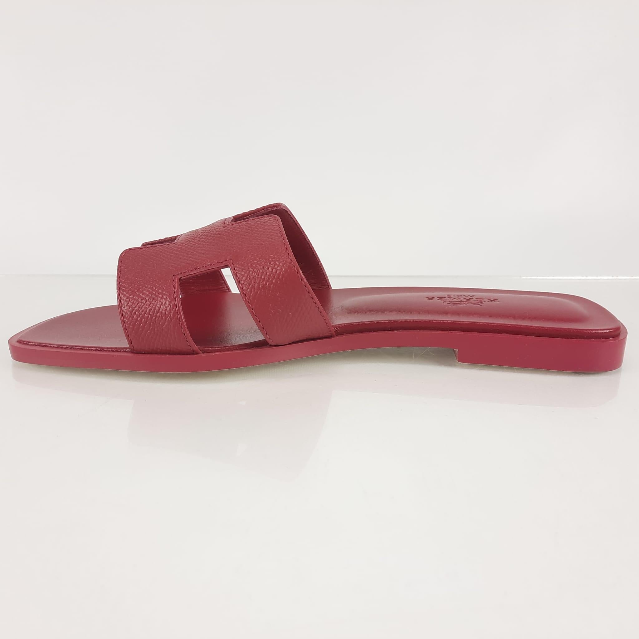 Hermes Oran sandals Rouge H Epsom calfskin Size 38 In New Condition In Nicosia, CY