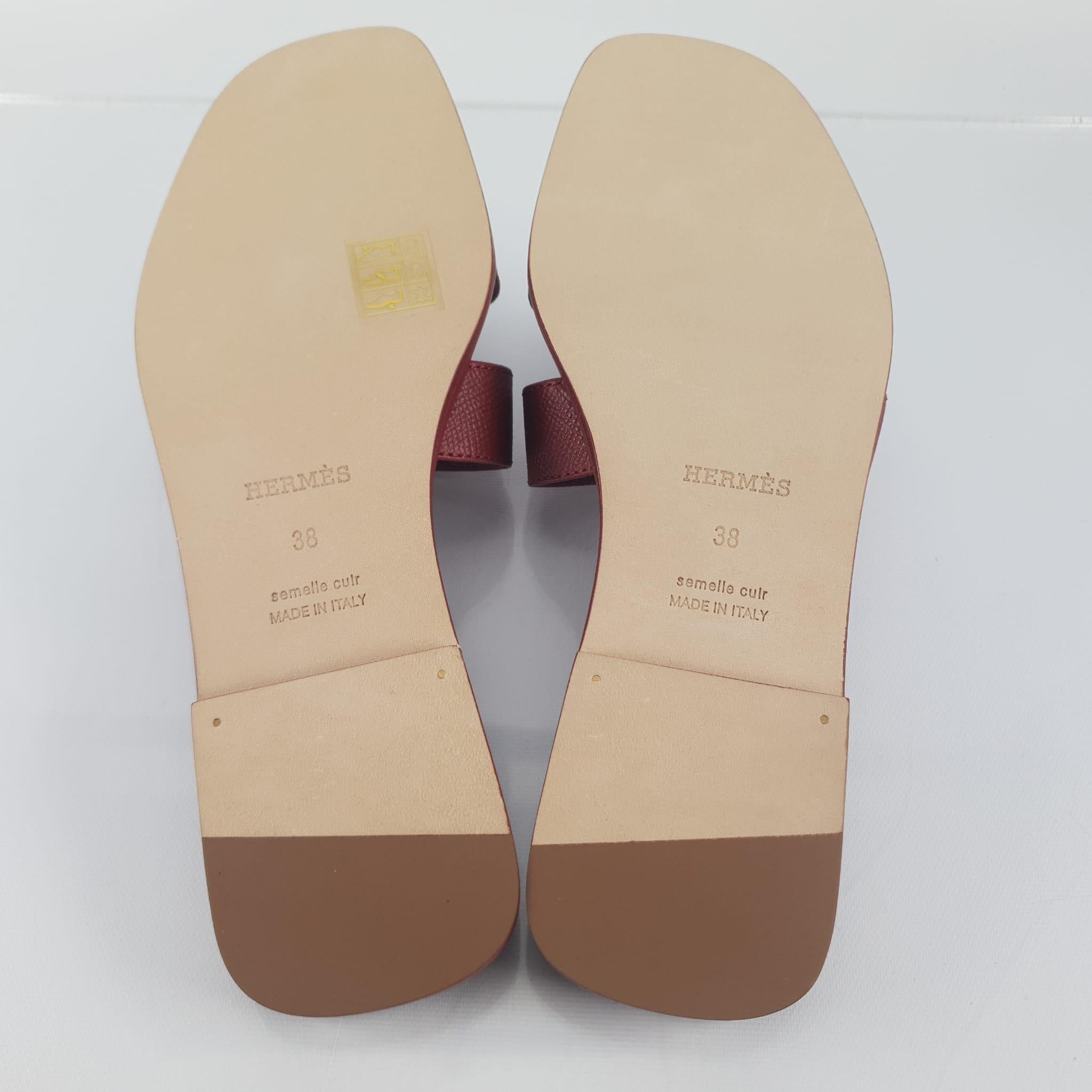  Sandales Hermès Oran Rouge H Cuir d'Epsom Taille 38 Pour femmes 
