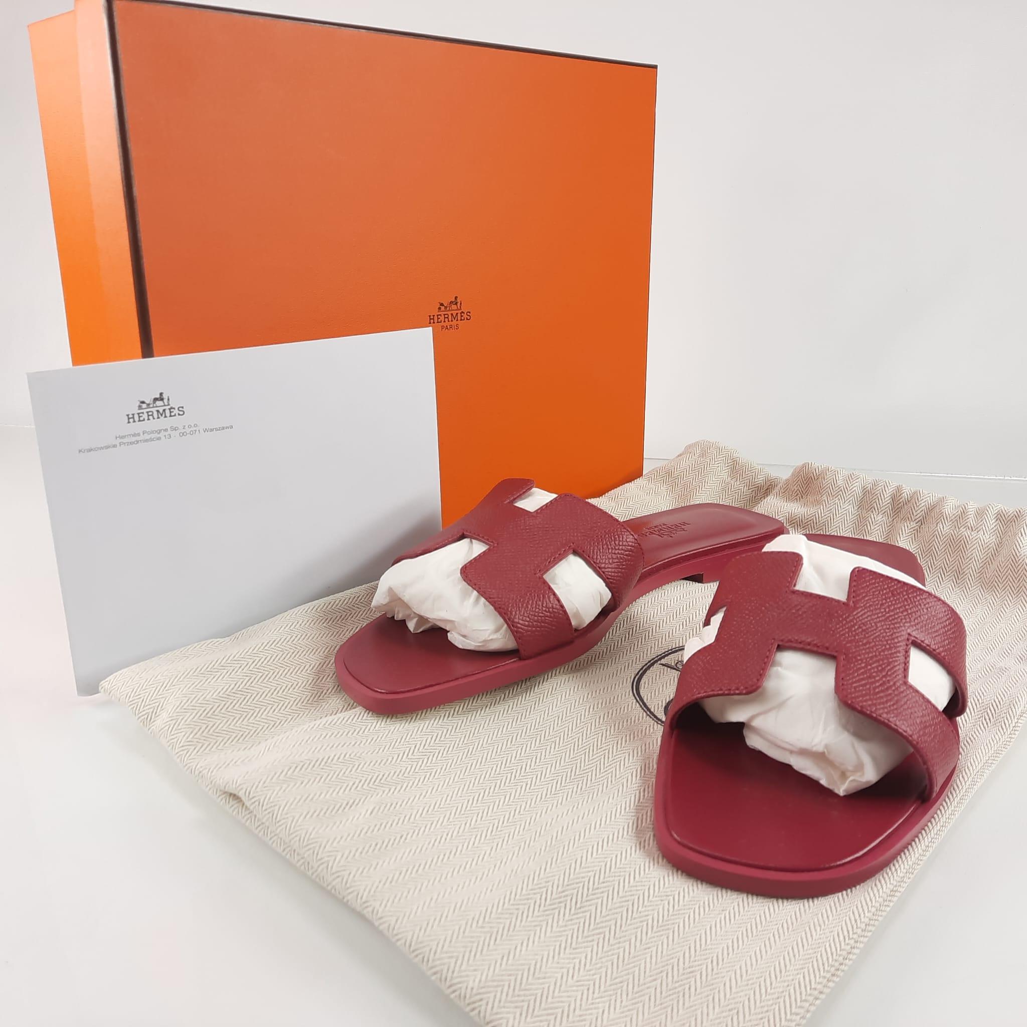 Sandales Hermès Oran Rouge H Cuir d'Epsom Taille 38 3