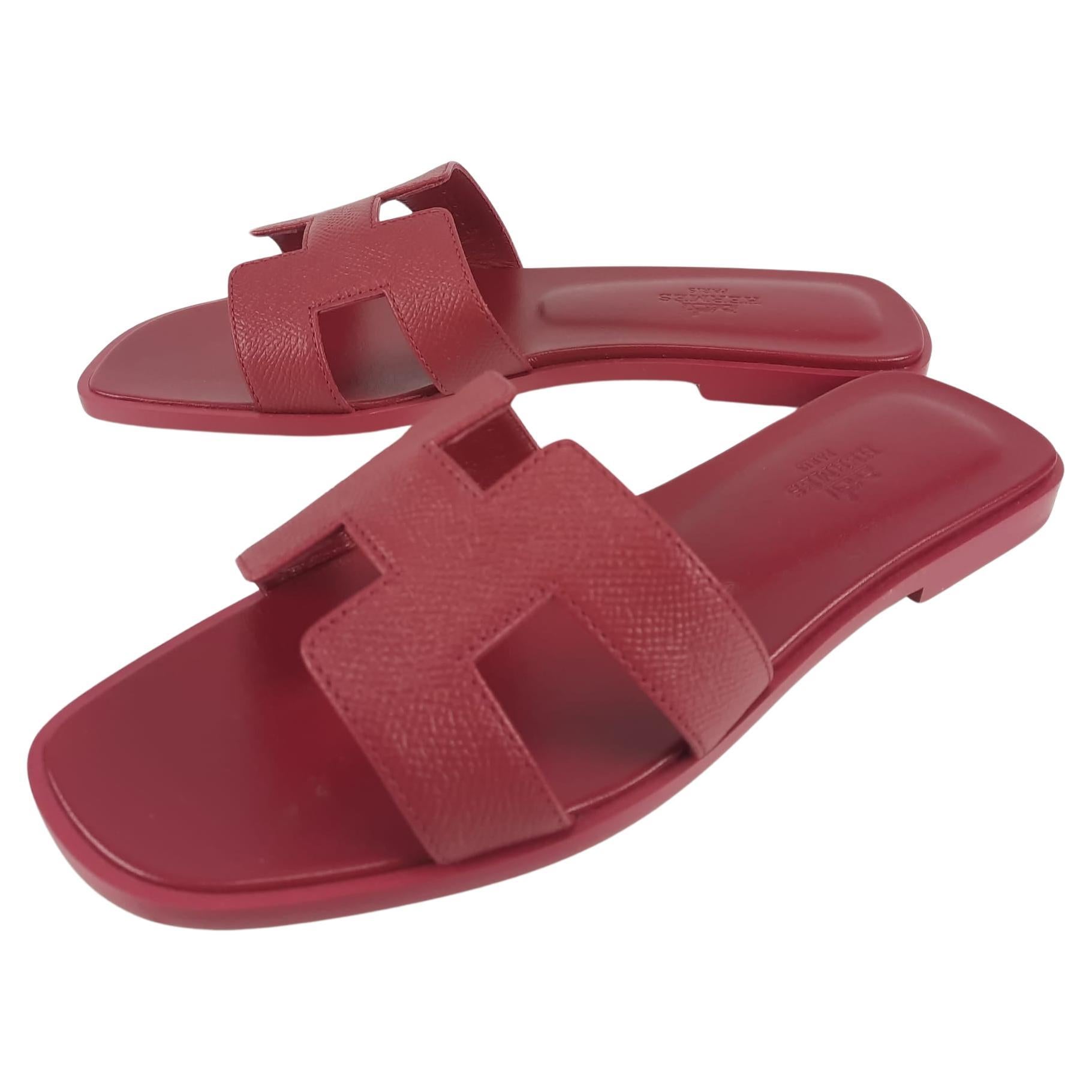 Hermes Oran sandals Rouge H Epsom calfskin Size 38 For Sale