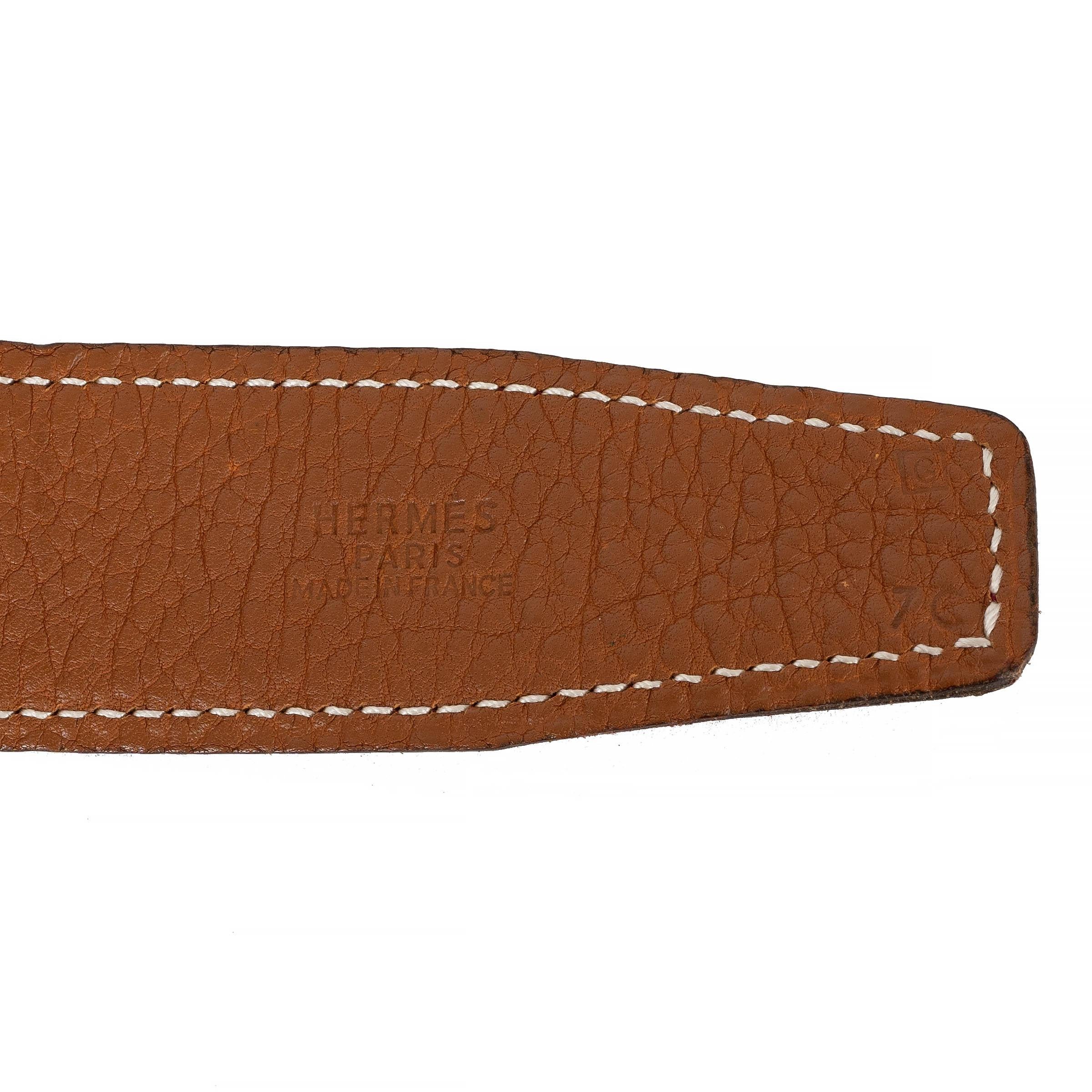 HERMES Rouge H / Cuero dorado 32MM H MARTELEE Cinturón con hebilla REVERSIBLE 85 en venta 4