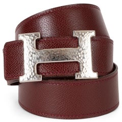 HERMES Rouge H / Cuero dorado 32MM H MARTELEE Cinturón con hebilla REVERSIBLE 85