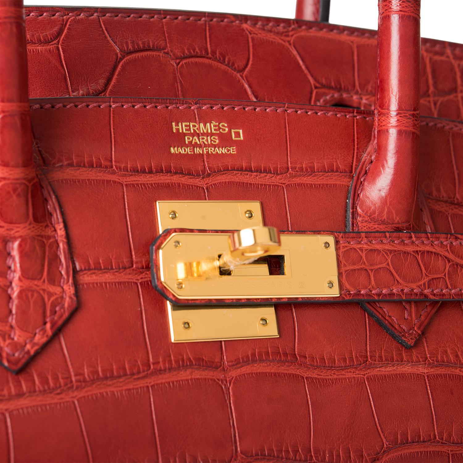 Red Hermès Rouge H Matte Alligator Birkin 30cm Gold Hardware