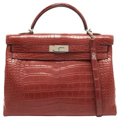 Hermes Rouge H Matte Alligator Mississippiensis Palladium Finish Kelly Retourne 