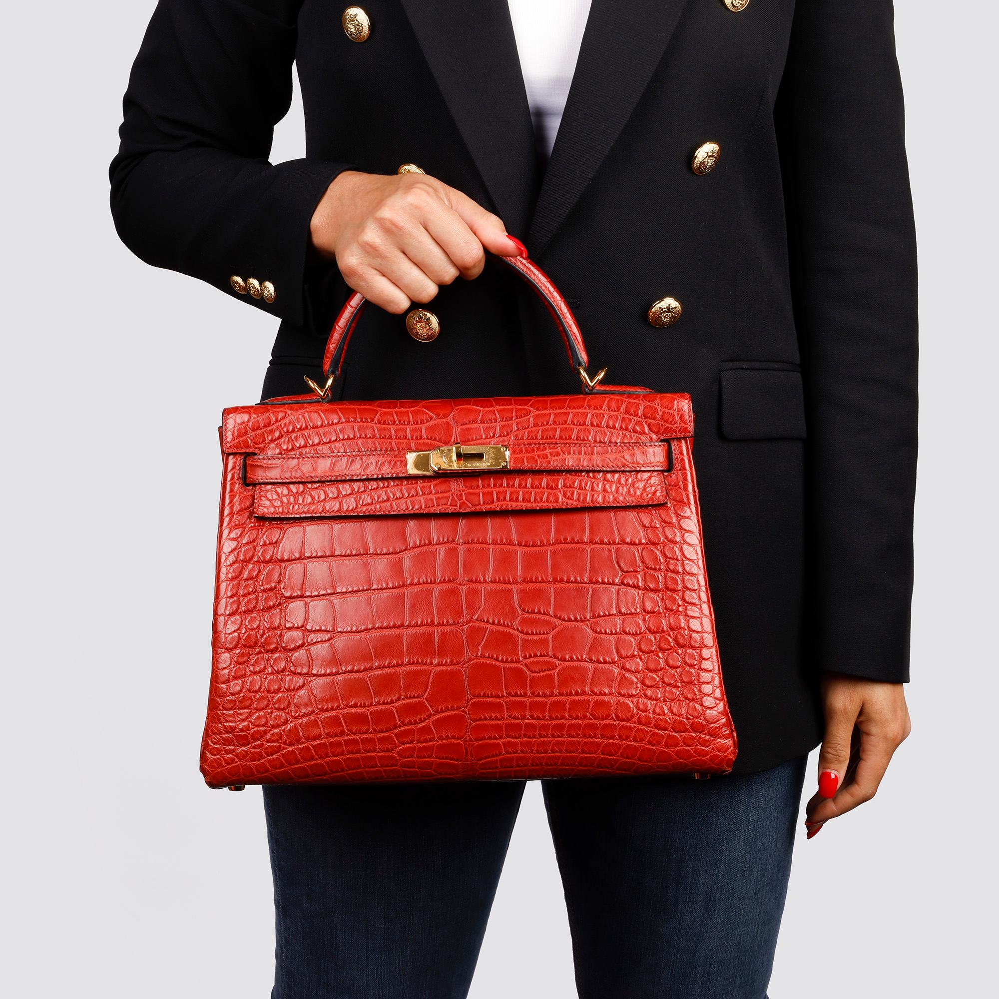 Hermès Rouge H Matte Mississippiensis Alligator Leder Kelly 32cm Retourne im Angebot 5