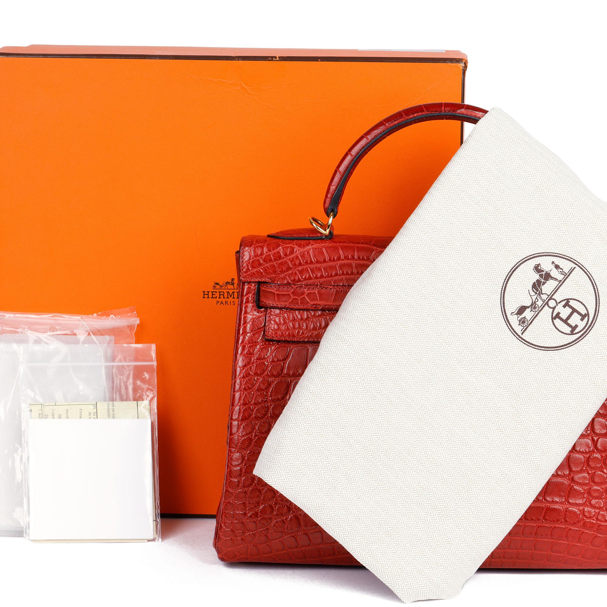 Hermès Rouge H Matte Mississippiensis Alligator Leder Kelly 32cm Retourne im Angebot 6