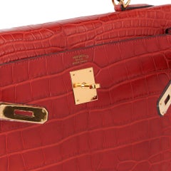 Hermès Rouge H Matte Mississippiensis Alligator Leather Kelly 32cm Retourne