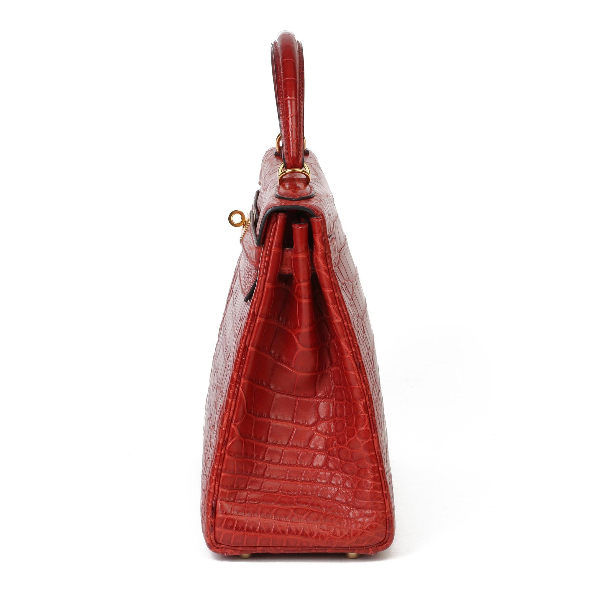 Hermès Rouge H Matte Mississippiensis Alligator Leder Kelly 32cm Retourne im Angebot 1