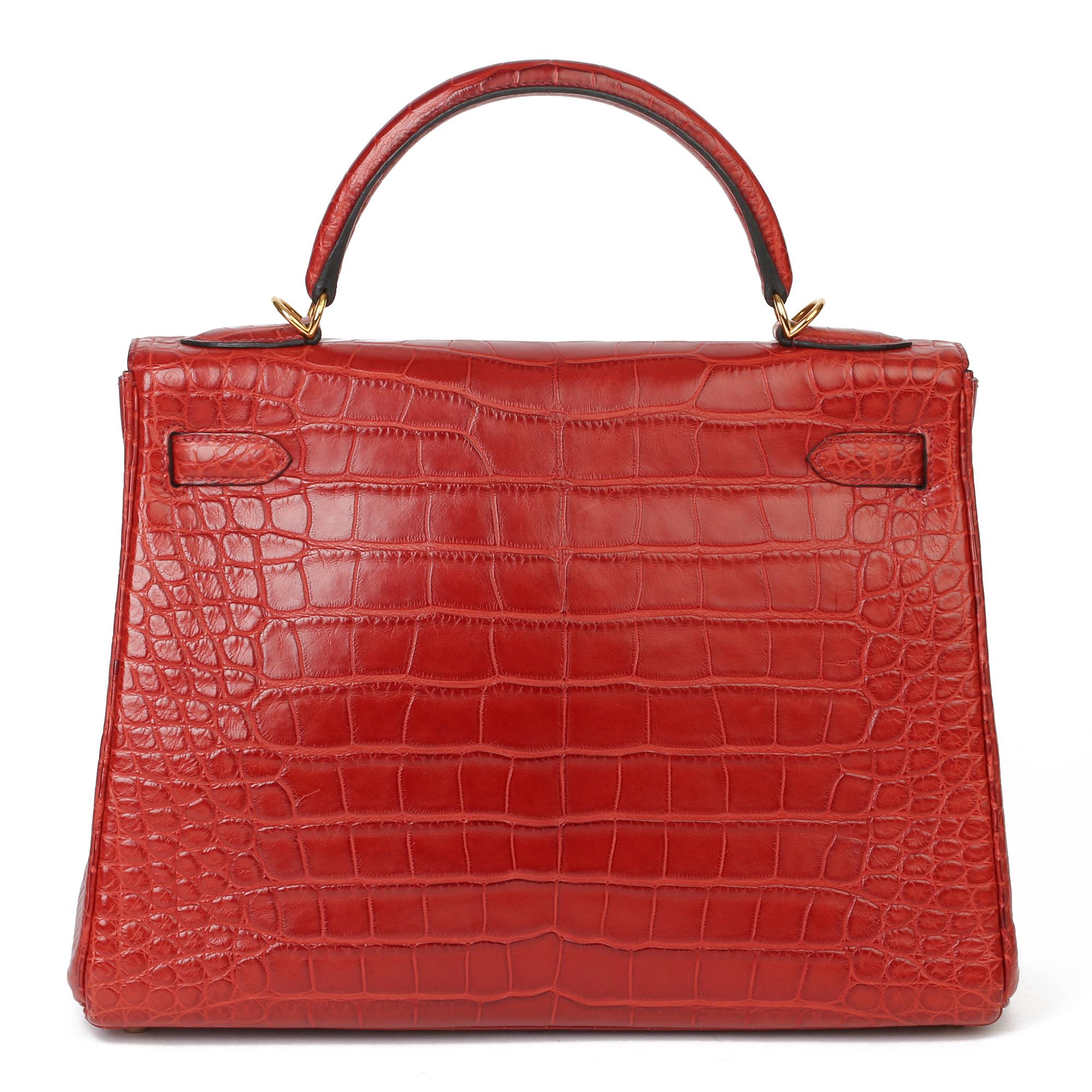 Hermès Rouge H Matte Mississippiensis Alligator Leder Kelly 32cm Retourne im Angebot 2