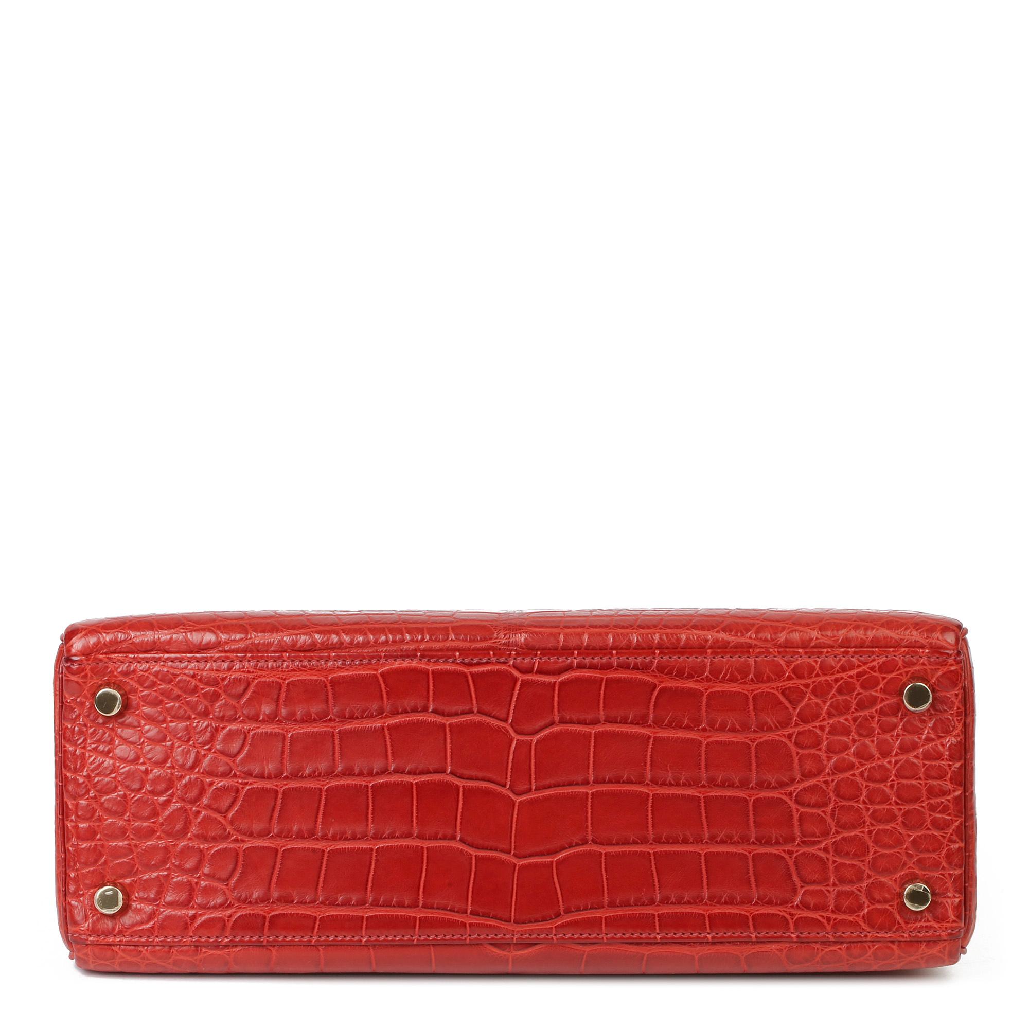 Hermès Rouge H Matte Mississippiensis Alligator Leder Kelly 32cm Retourne im Angebot 3