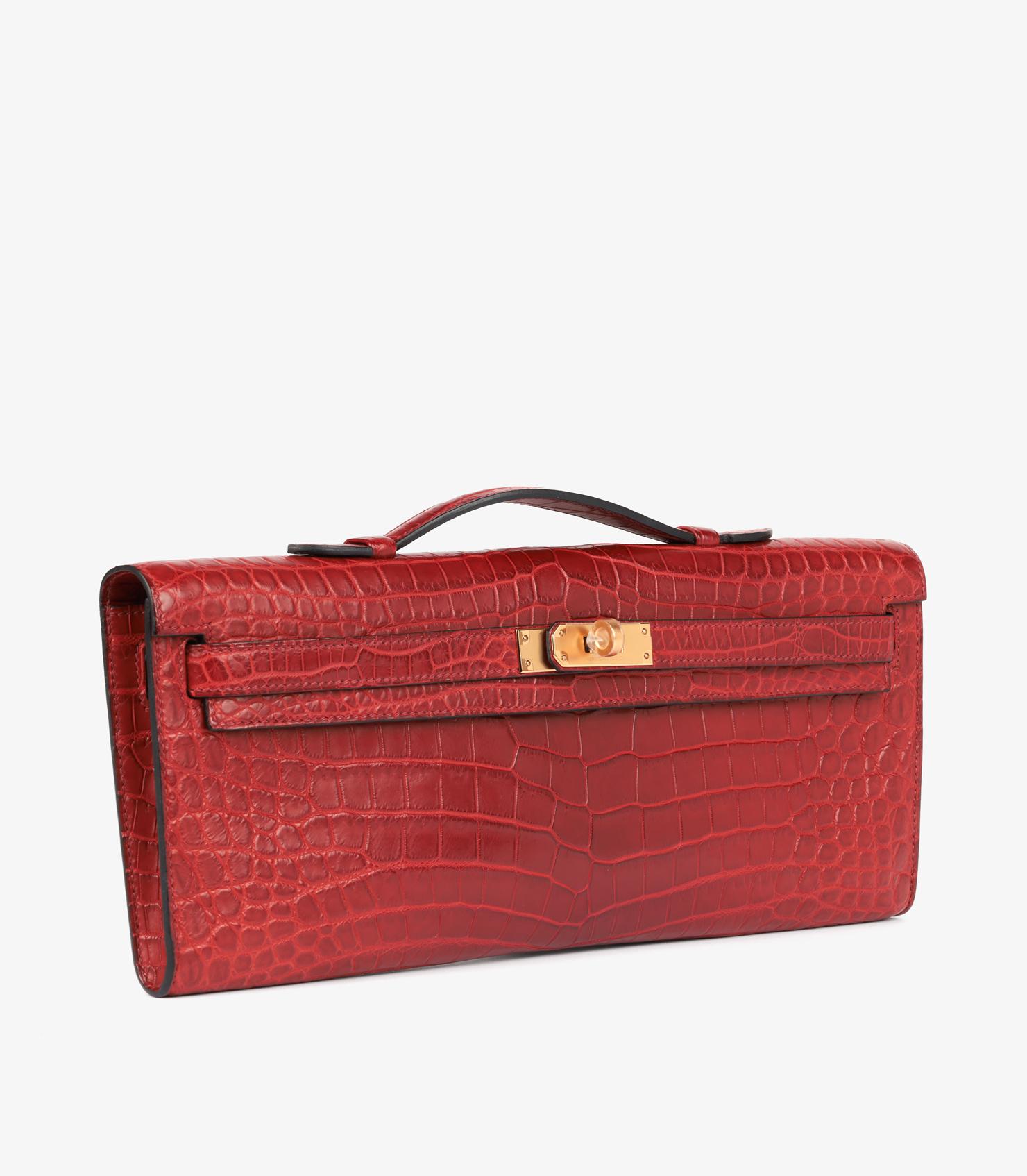 Red Hermès Rouge H Matte Niloticus Alligator Leather Kelly Cut For Sale