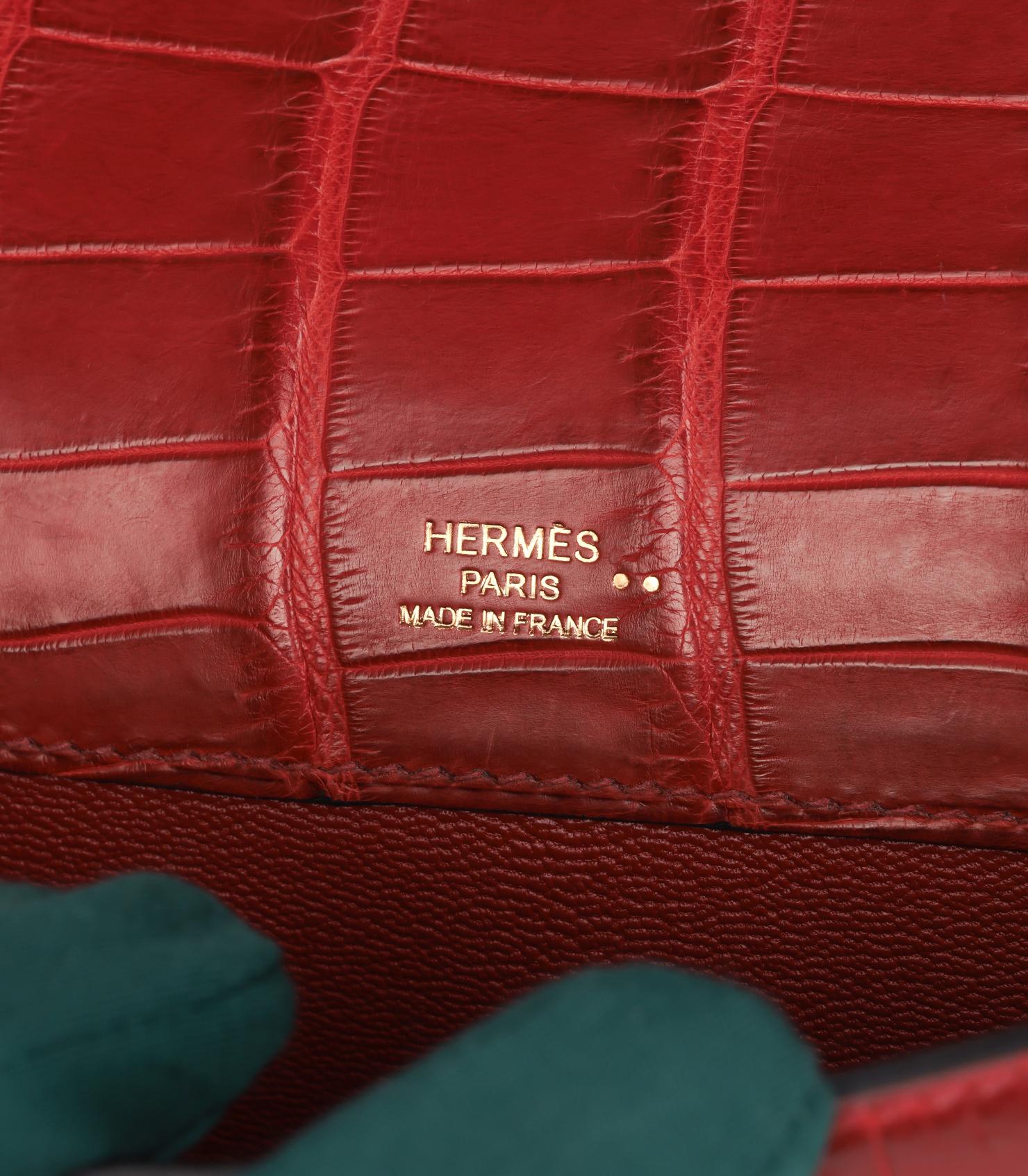 Hermès Rouge H Matte Niloticus Alligator Leather Kelly Cut For Sale 4