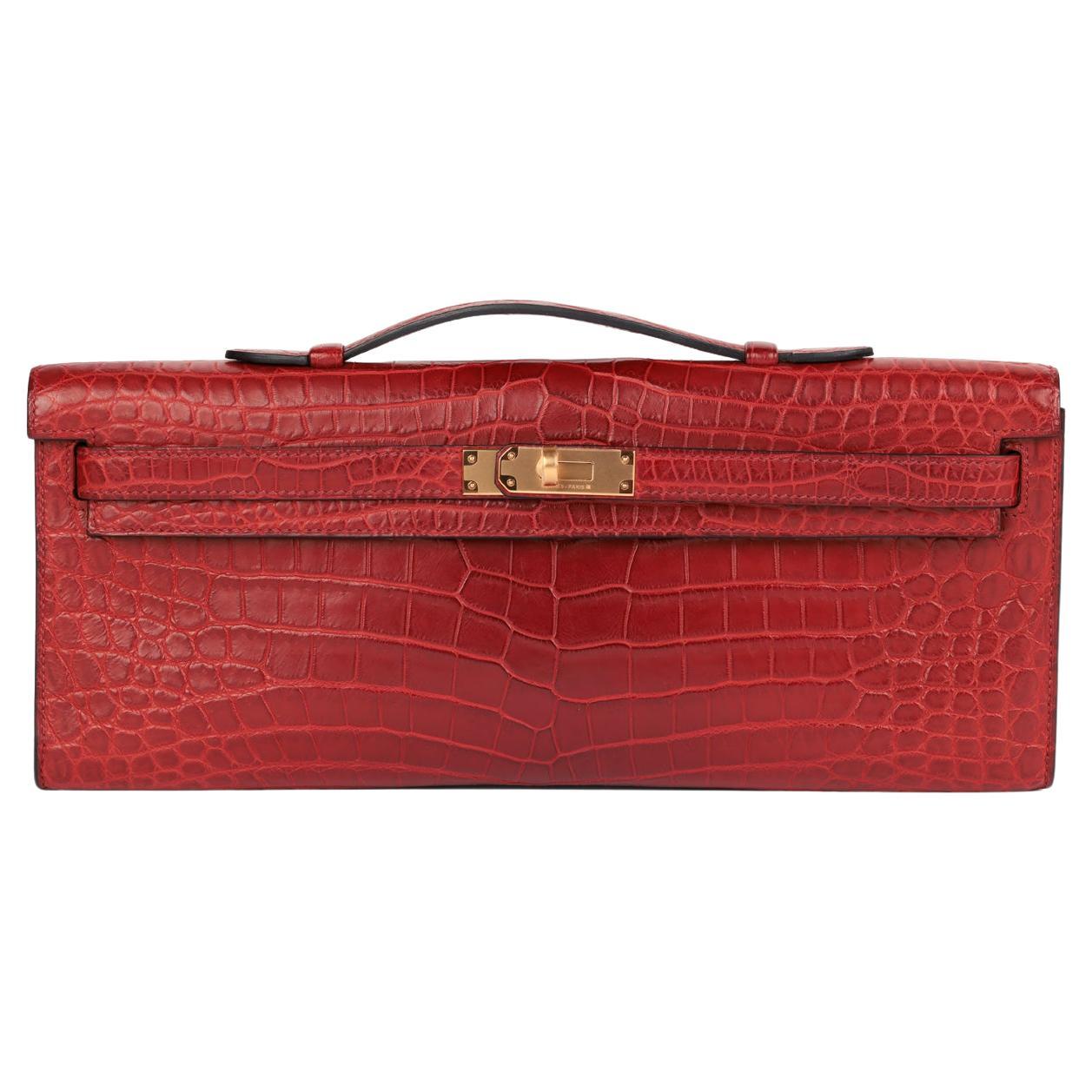 Hermès Rouge H Matte Niloticus Alligator Leather Kelly Cut For Sale